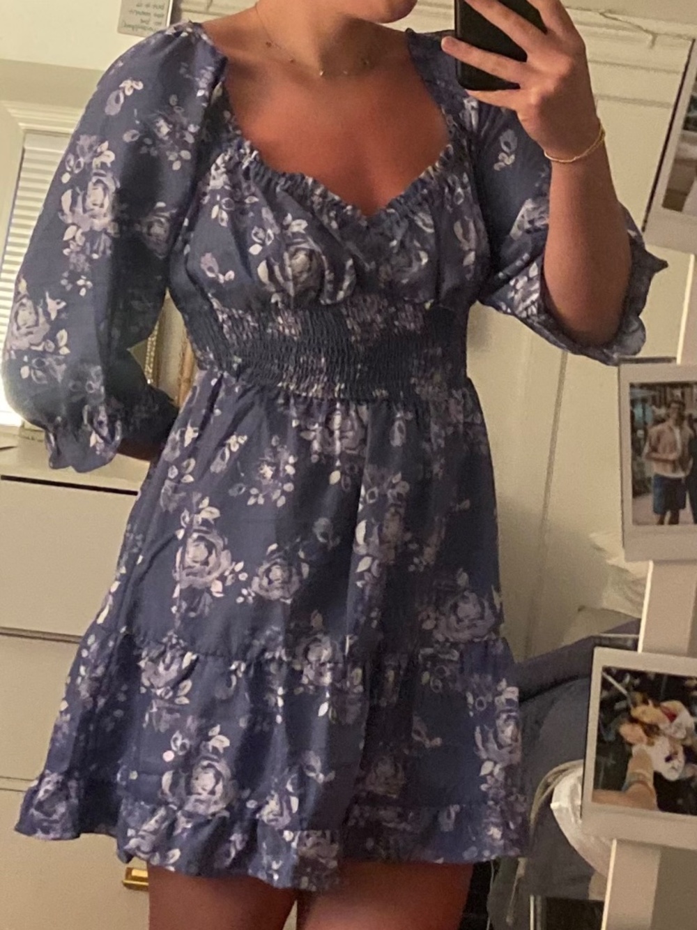 NWT Blue and white floral print babydoll dress size medium